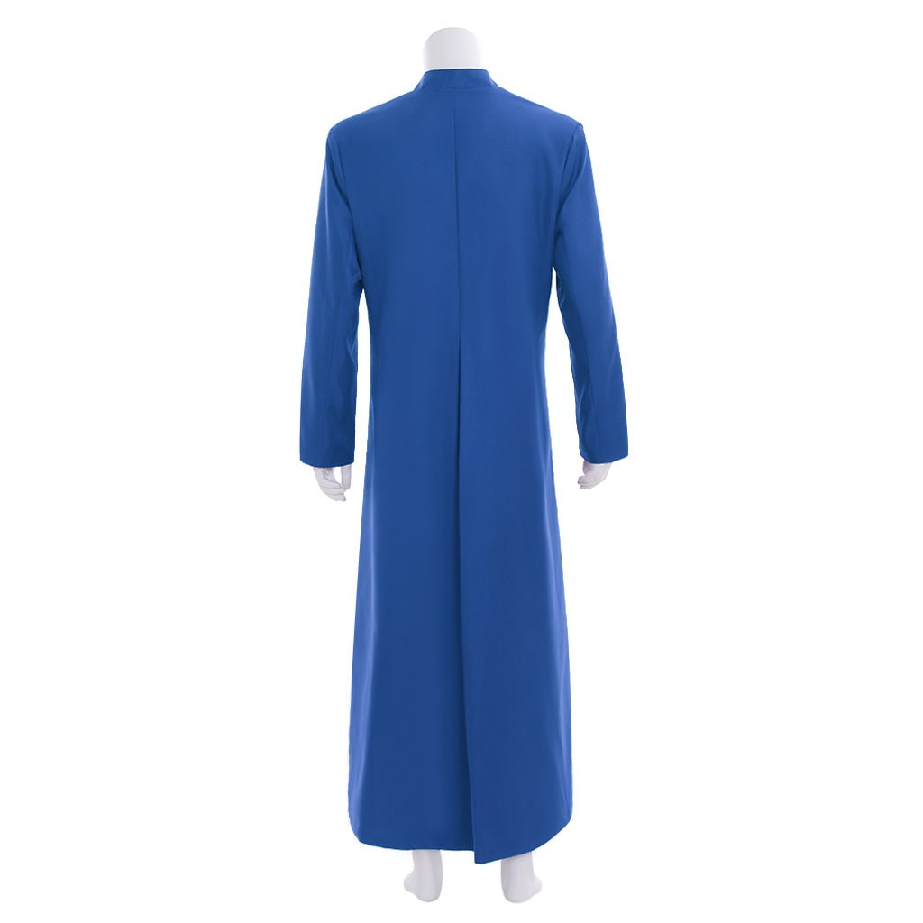 Túnica Clerical Azul para Hombre - Vestiduras Litúrgicas Traje de Sacerdote con Cuello Alto para Iglesia y Cosplay - Fantasia Cosera