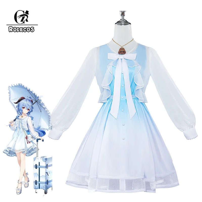 Vestido Original de Genshin Impact Ganyu en Degradé Azul y Blanco para Mujer - Disfraz de Cosplay Elegante para Fiestas de Halloween - Fantasia Cosera