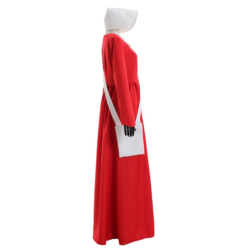 Traje de Cosplay de The Handmaid’s Tale – Capa Roja y Vestido de Offred con Sombrero Blanco y Bolso para Mujeres - Fantasia Cosera
