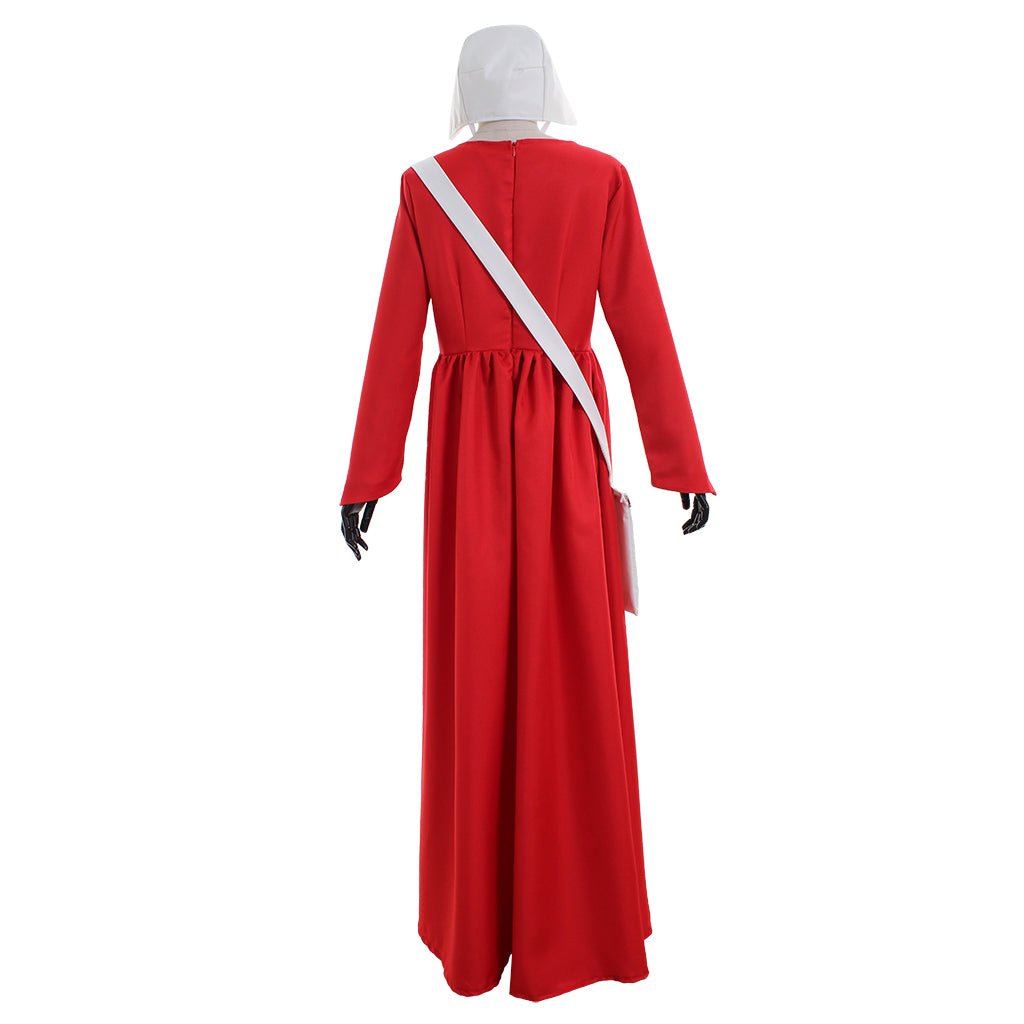 Traje de Cosplay de The Handmaid’s Tale – Capa Roja y Vestido de Offred con Sombrero Blanco y Bolso para Mujeres - Fantasia Cosera