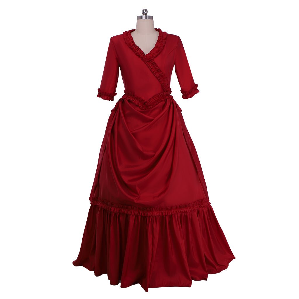 Traje de Cosplay de Mina Harker | Vestido de Baile Victoriano Rojo con Polisón | Vestido para Boda y Cosplay para Mujeres - Fantasia Cosera