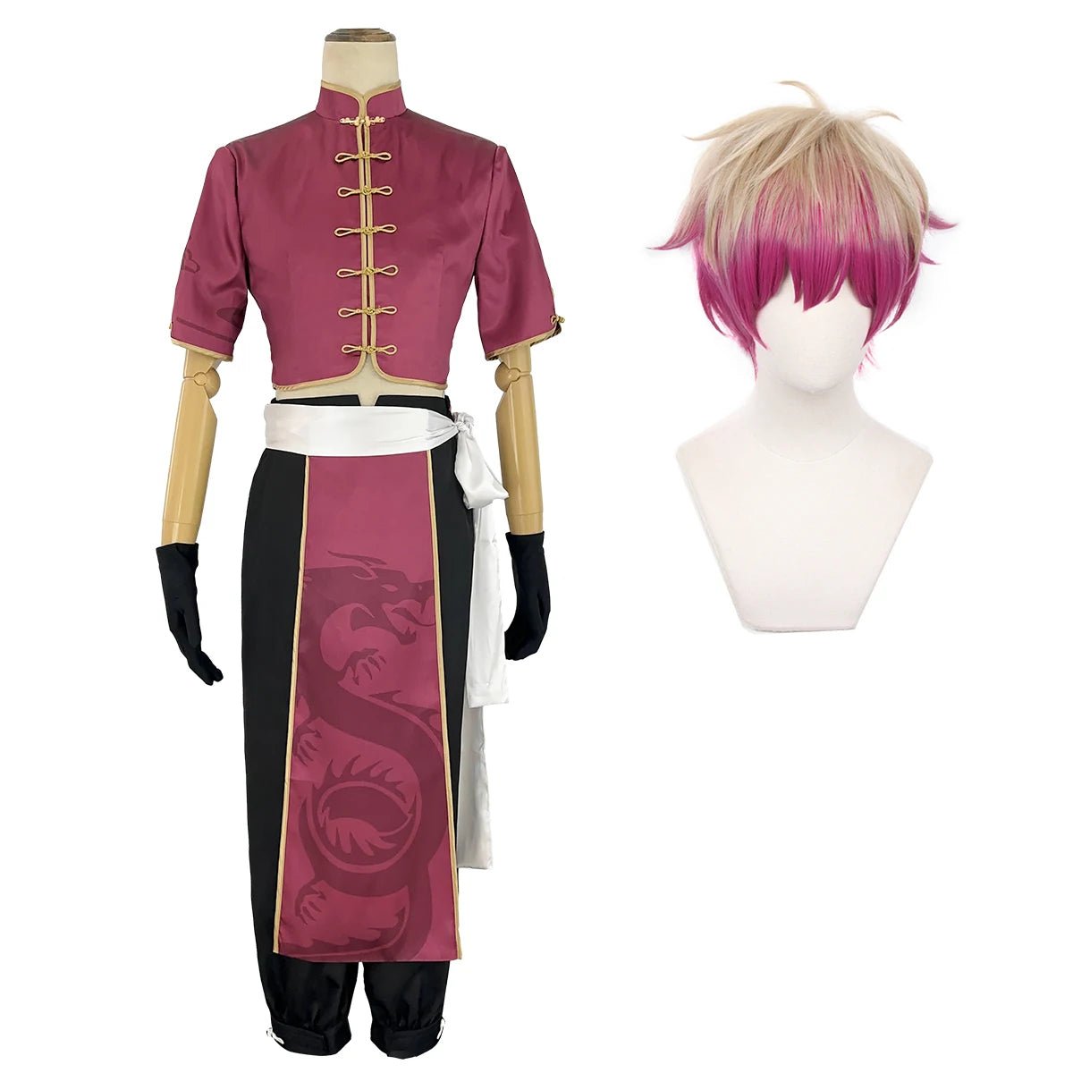 Traje de Cosplay de Ness de Blue Lock Anime - Traje Chino Kung Fu con Peluca Rosa de Fibra Sintética Tamaño Ajustable - Fantasia Cosera
