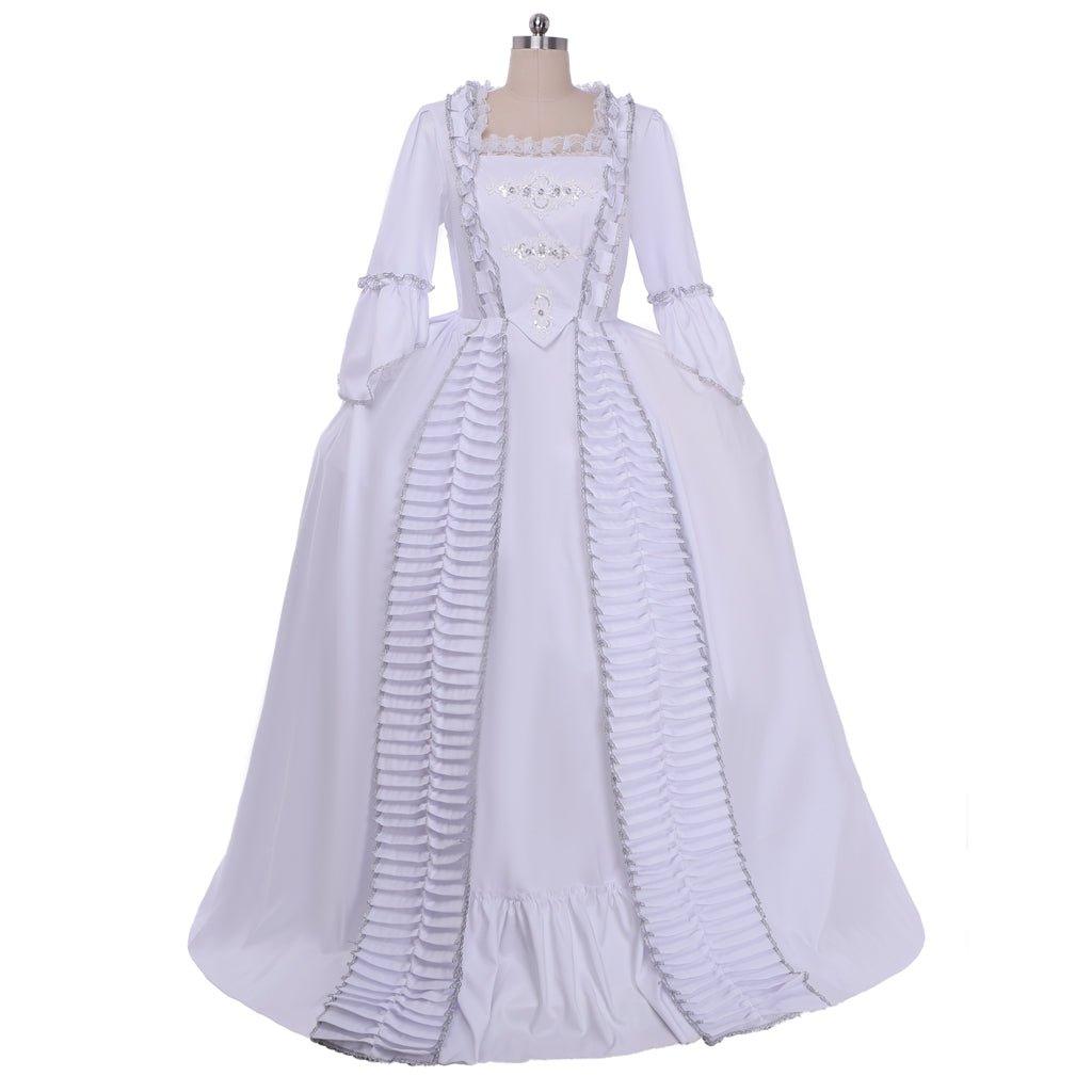Vestido de Cosplay de Marie Antoinette para Mujer | Vestido Rococó Blanco con Volantes del Siglo XVIII - Fantasia Cosera