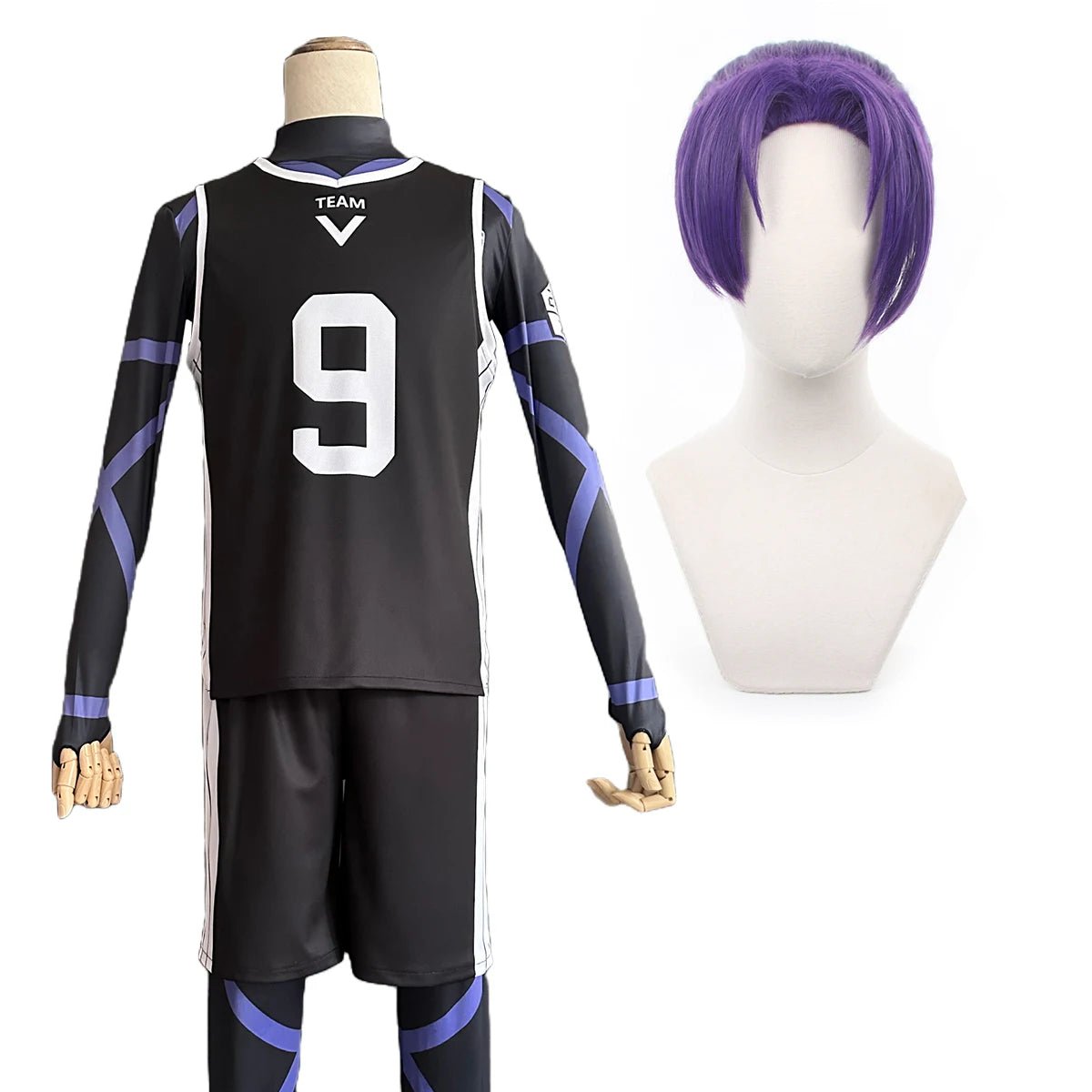 Disfraz Cosplay de Reo Mikage de Blue Lock con Peluca Negra y Camiseta de Fútbol de Entrenamiento con Redecilla Rosa Sintética - Fantasia Cosera