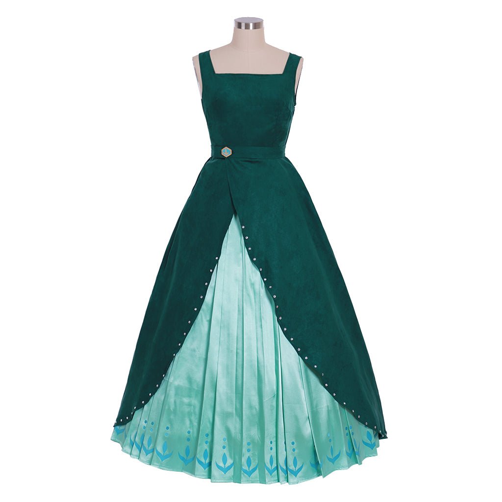 Nueva Visión Disfraz de Reina Anna de Frozen 2 Vestido Verde Oscuro | Traje de Princesa Disney para Adultos - Fantasia Cosera