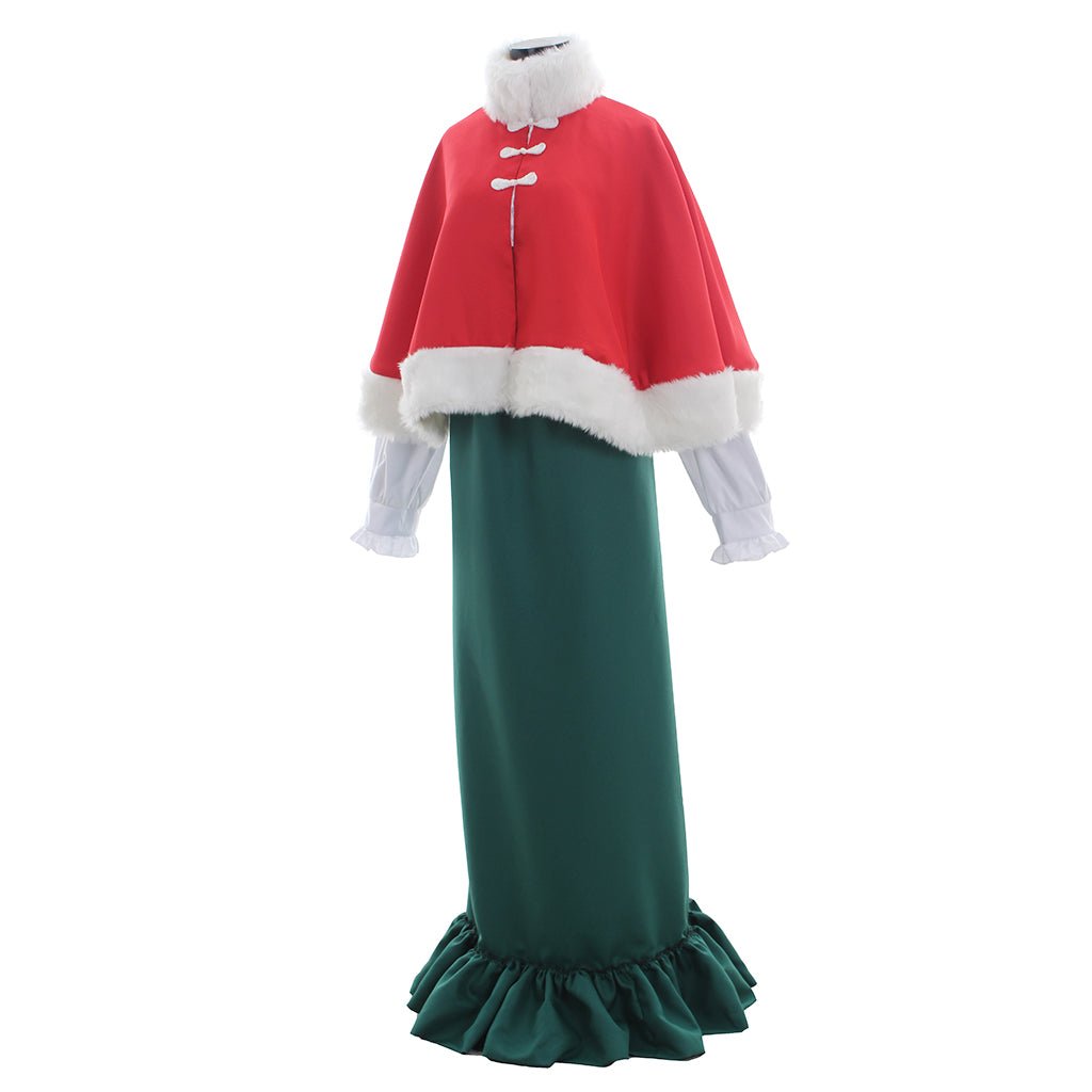 Vestido Cosplay Victoriano Medieval Vintage Rojo y Verde con Sombrero de Copa para Adultos Halloween Navidad - Fantasia Cosera