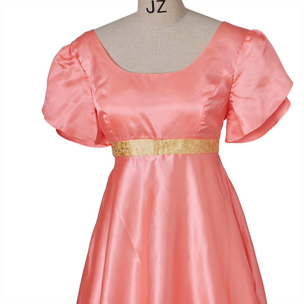 Vestido Imperio Medieval Tradicional - Disfraz de Bridgerton en Tela de Seda Naranja Profundo - Fantasia Cosera