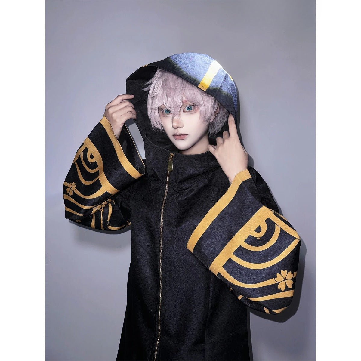 Traje de Cosplay Tokyo Anime Brahman Senju Kawaragi Chaqueta Dorada y Negra con Estampado Sakura Talla Grande para Halloween y Navidad - Fantasia Cosera