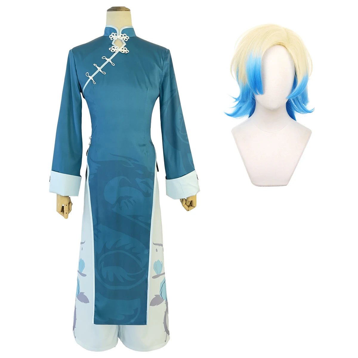 Traje de Cosplay de Kaiser de Blue Lock - Traje Chino Verde Kung Fu con Peluca de Fibras Sintéticas - Fantasia Cosera