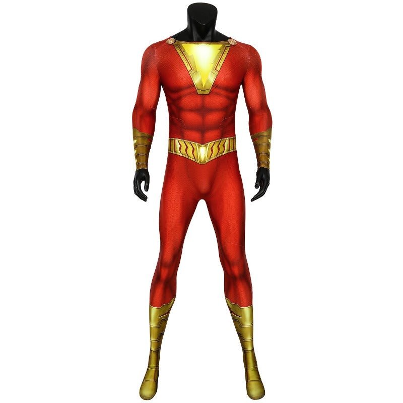 Traje de Cosplay de Shazam Billy Batson Captain Marvel Body-suit Zentai Ajustado - Fantasia Cosera