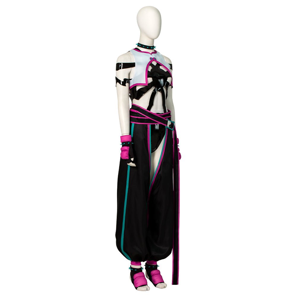 Traje de Cosplay de Juri de Street Fighter 6 - Conjunto de Body Hueco, Chaleco, Pantalones con Guantes y Cinturón - Fantasia Cosera
