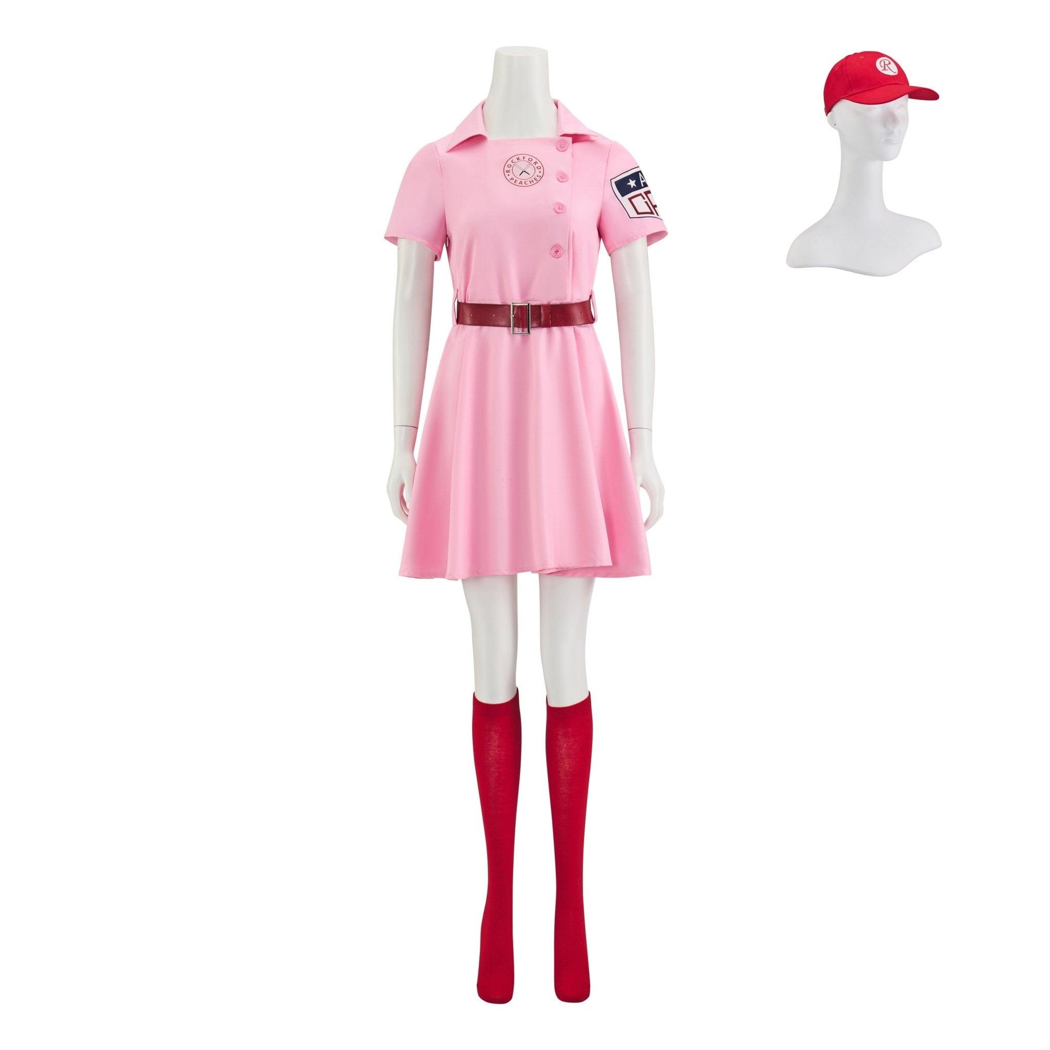 Traje de Dottie de la Liga Femenina de Béisbol | Vestido Rosa Conjunto de Uniforme de Cosplay para Halloween y Fiestas Temáticas - Fantasia Cosera