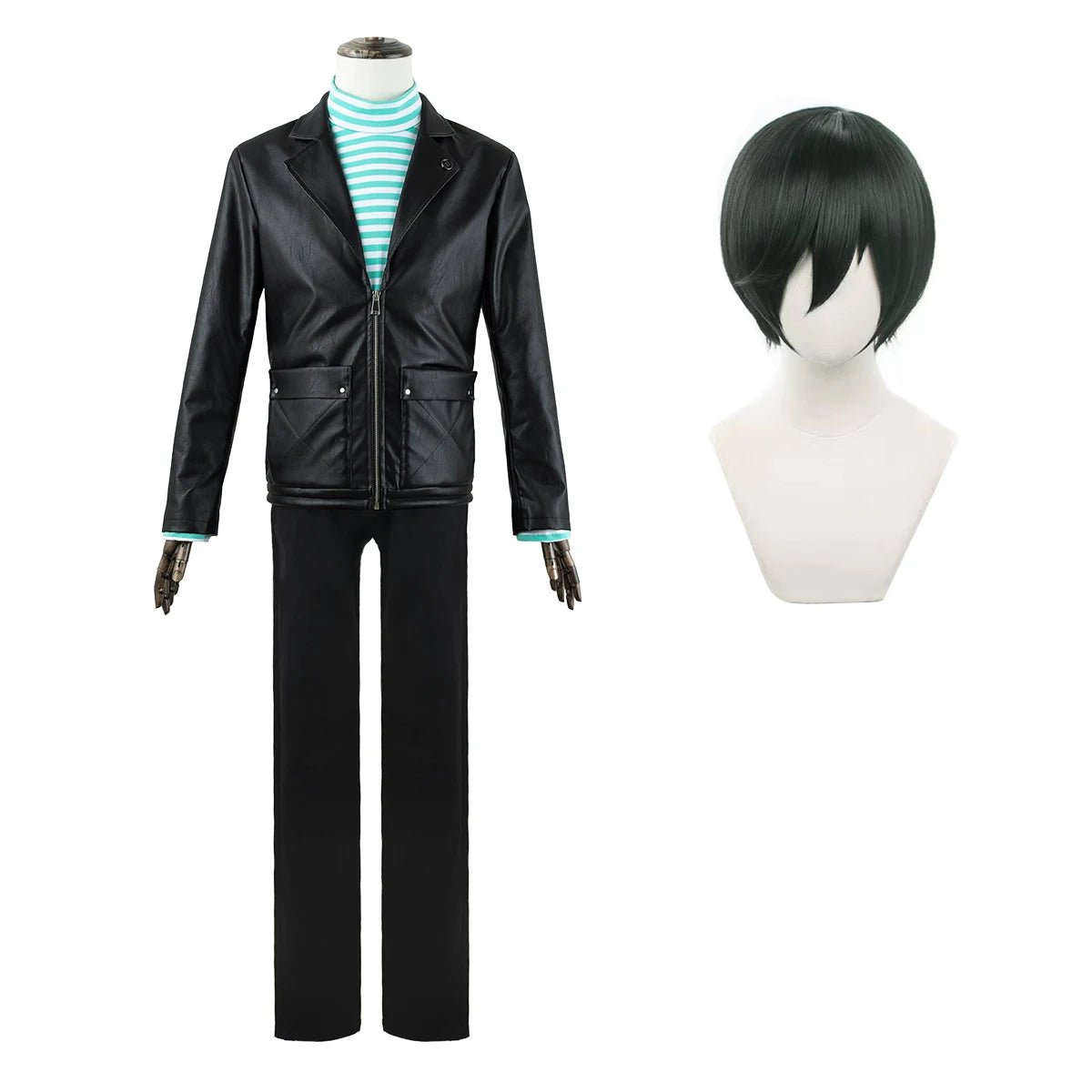 Disfraz Cosplay Rin Itoshi Blue Lock - Peluca, Chaqueta de Piel Sintética, Camiseta de Algodón - Fantasia Cosera