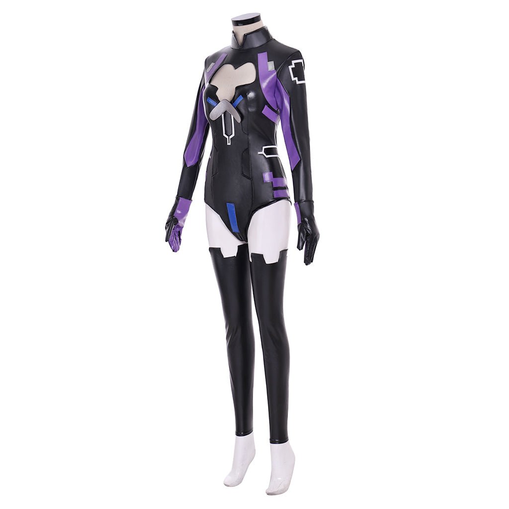 Traje de Cosplay de Nepgear - Jumpsuit Negro y Púrpura para Mujer | Bodysuit de Cuero - Fantasia Cosera