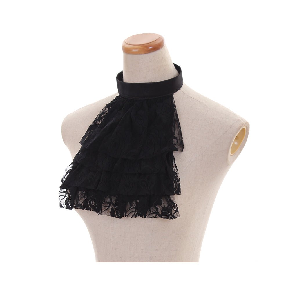 Collar de Encaje Negro Desmontable Estilo Victoriano para Cosplay, Gótico y Trajes Vintage - Fantasia Cosera
