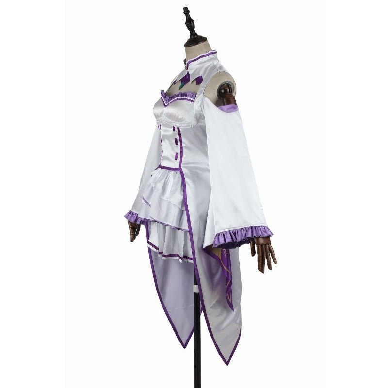 Traje de Cosplay de Emilia - Re:Zero Kara Hajimeru Isekai Seikatsu Vestido de Anime con Tocado para Fiesta de Halloween - Fantasia Cosera