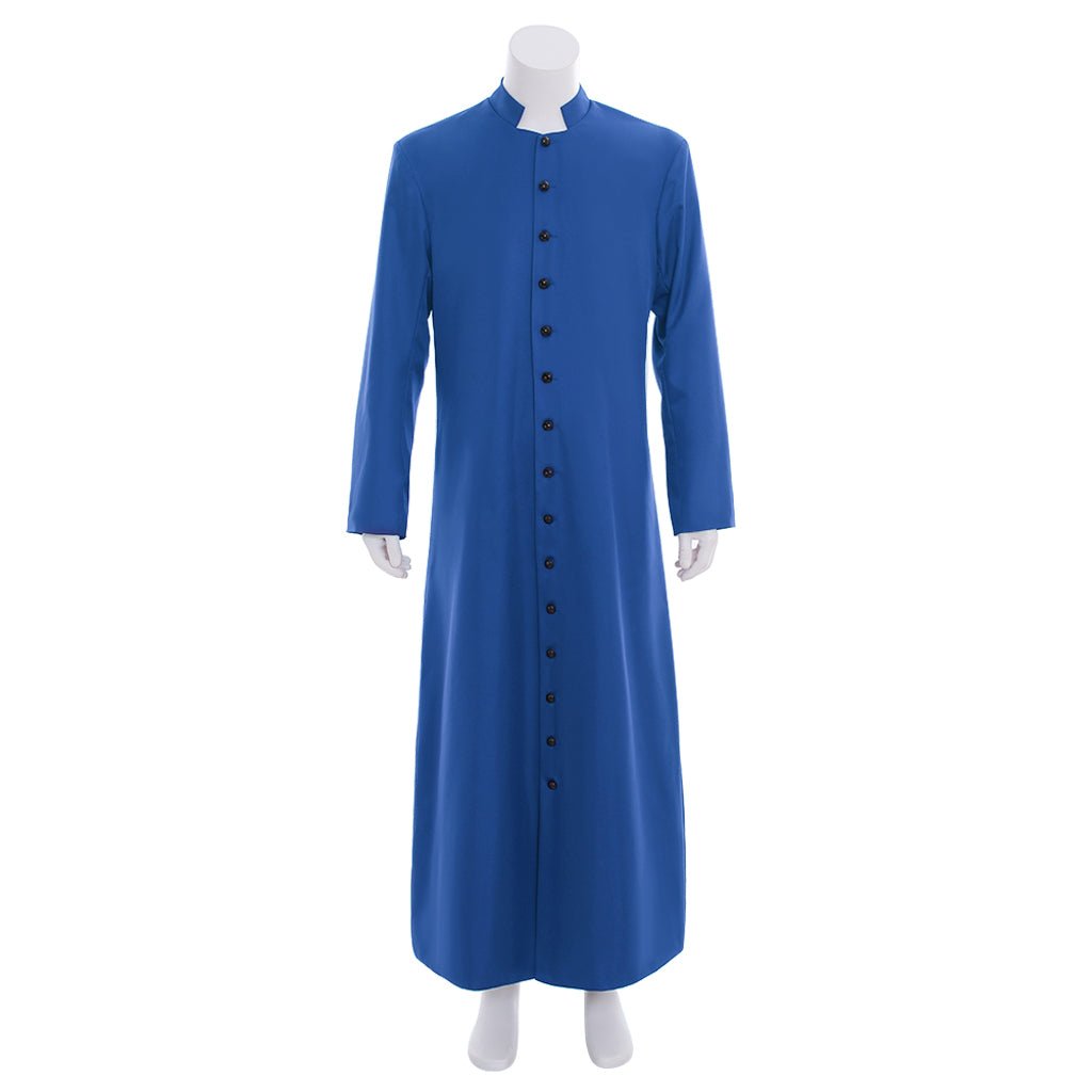 Túnica Clerical Azul para Hombre - Vestiduras Litúrgicas Traje de Sacerdote con Cuello Alto para Iglesia y Cosplay - Fantasia Cosera