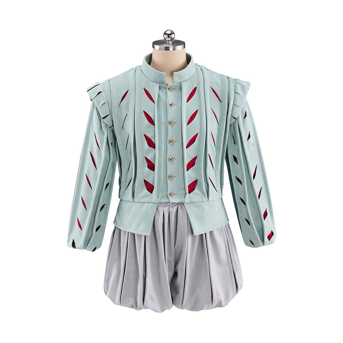 Traje de Cosplay Hombre Tudor Verde y Rojo con Pantalones Grises - Fantasia Cosera