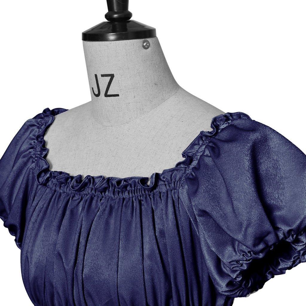 Vestido Imperio Medieval Tradicional - Disfraz de Bridgerton en Tela de Seda Azul Hierro - Fantasia Cosera