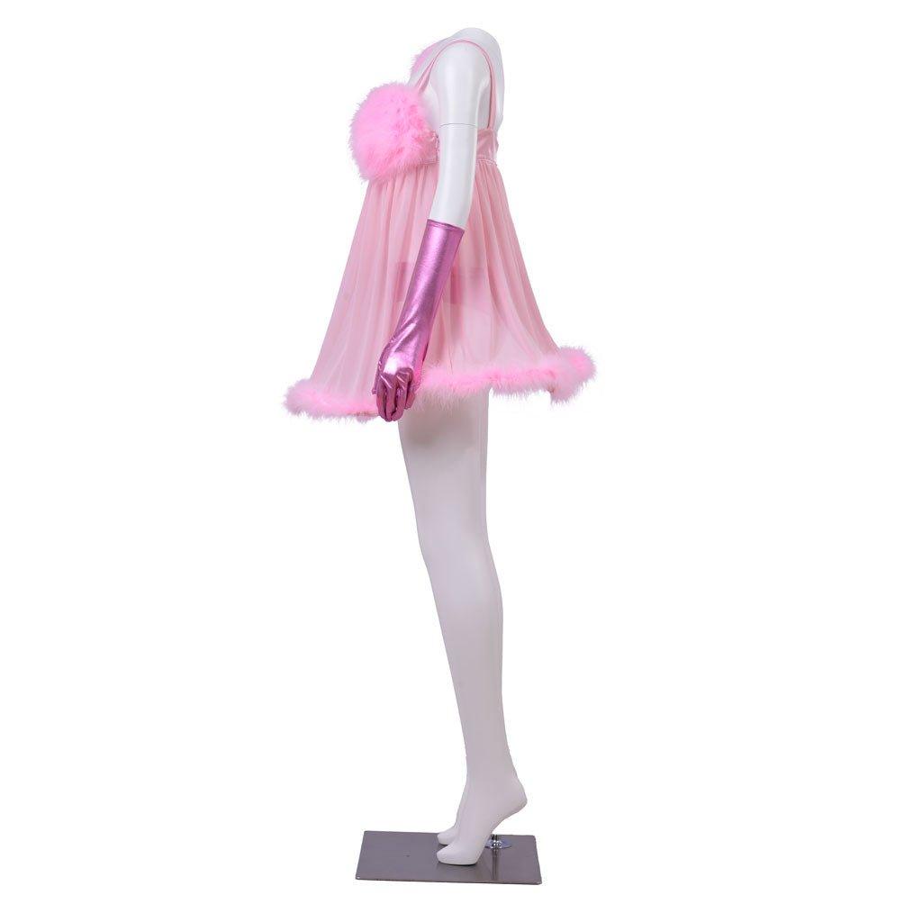 Traje de Cosplay de Fembot Rosa | Traje de Robot para Mujer con Lencería de Plumas - Fantasia Cosera
