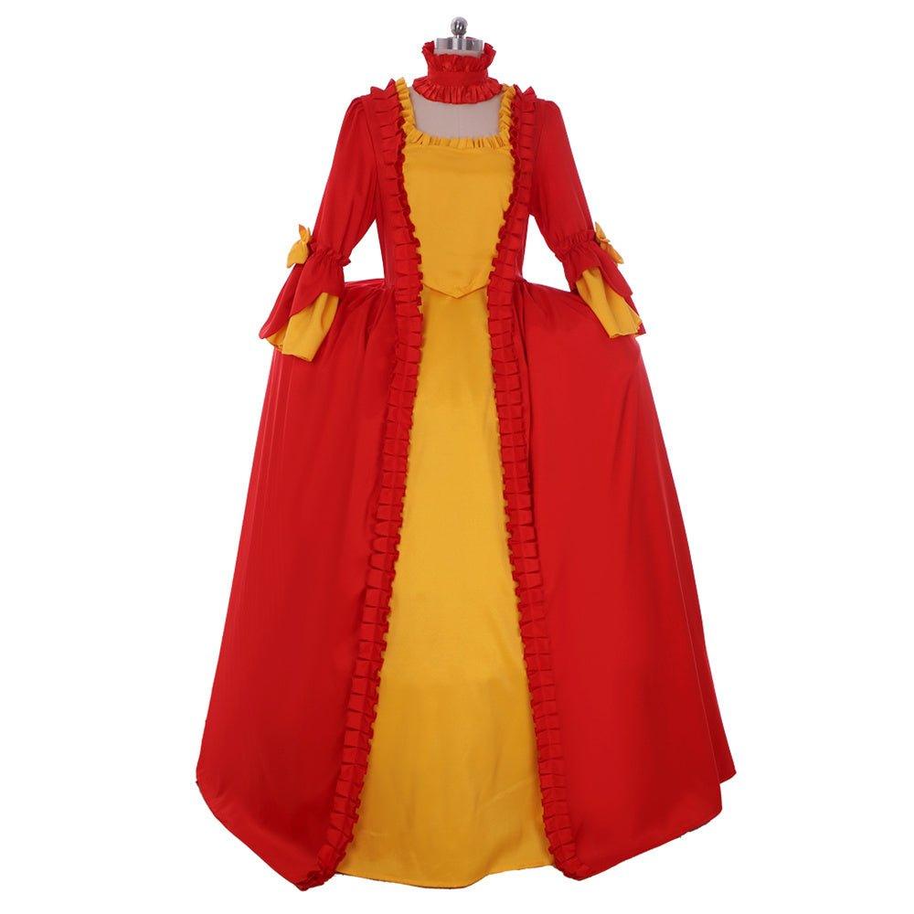 Vestido Rojo y Amarillo del Siglo XVIII - Un Vibrante Disfraz Inspirado en Marie Antoinette - Fantasia Cosera