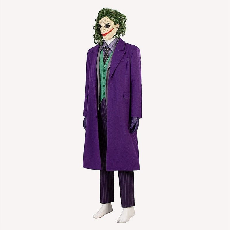 Traje de Cosplay de Joker de Batman: El Caballero Oscuro - Abrigo, Pantalones, Máscara, Disfraz para Halloween - Fantasia Cosera