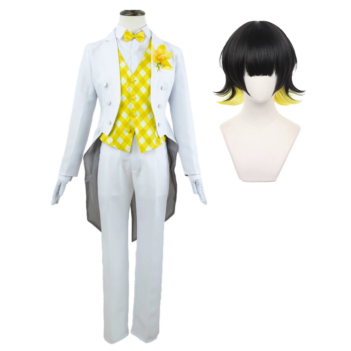 Traje de Cosplay de Bachira de Blue Lock con Peluca, Tuxedo y Rosa de Corsage - Fantasia Cosera