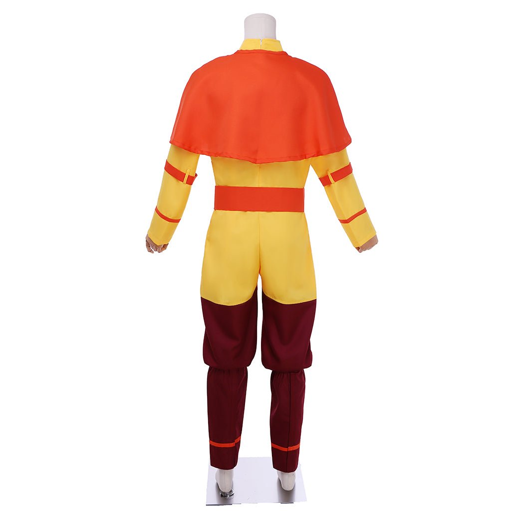 Traje de Cosplay de Aang, El Último Maestro del Aire - Túnica Amarilla con Capa Roja - Fantasia Cosera