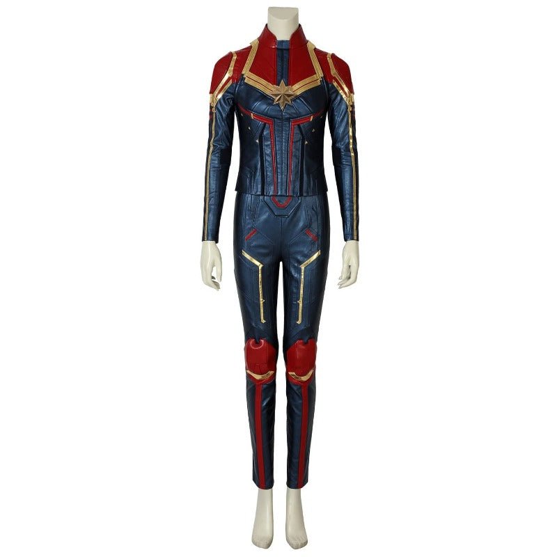 Traje de Cosplay de Cuero Azul Metálico de Captain Marvel – Ideal para Fans de Marvel - Fantasia Cosera