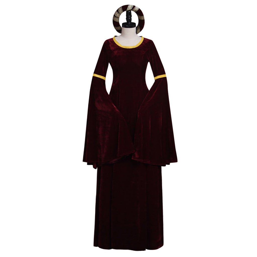Vestido Renacentista Medieval Rojo Oscuro para Cosplay de Halloween y Carnaval - Fantasia Cosera