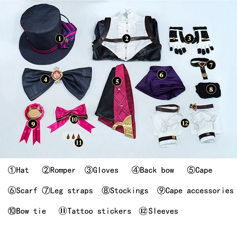 Traje de Cosplay Iyney Genshin Impact Gemelos Lyney Sombrero Mágico Uniforme de Truco de Magia Halloween Mujer Conjunto Completo - Fantasia Cosera