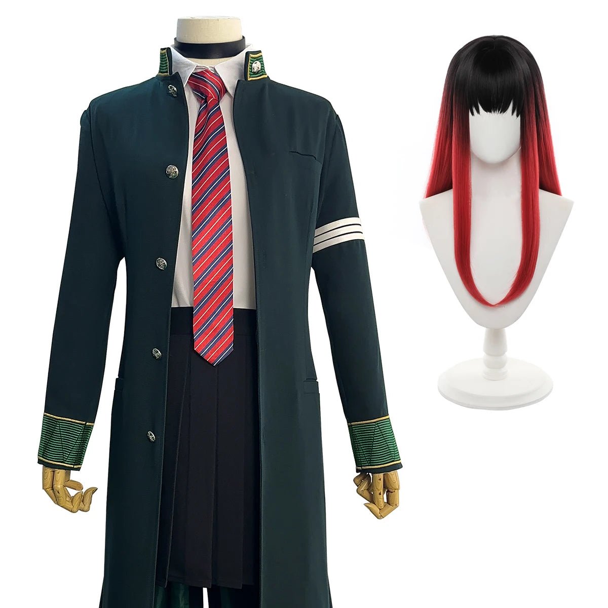 Chaqueta Larga Verde de Anime Wind Breaker Tasuku Tsubakino Cosplay Peluca Camisa Blanca Corbata Lazo - Fantasia Cosera