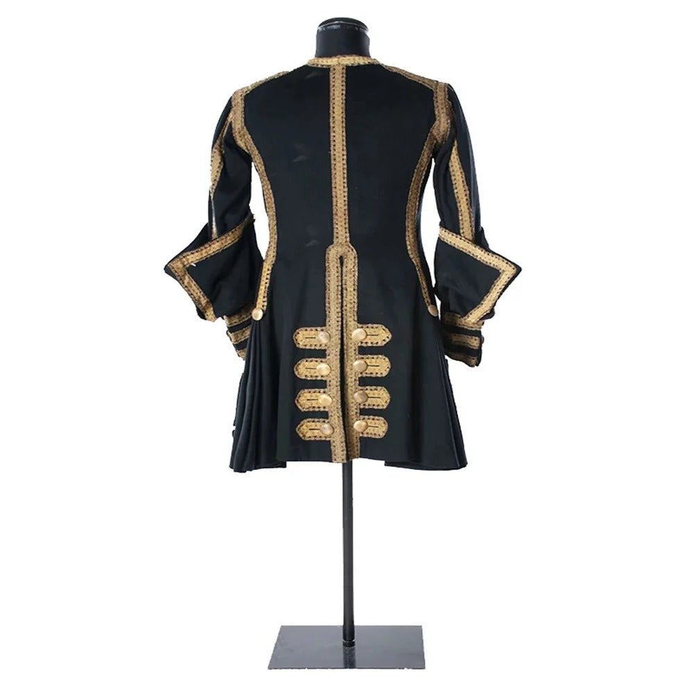 Chaqueta Pirata Negra para Hombres - Estampado Gótico Steampunk Victoriano | Traje Medieval a Medida por Fantasía Cosera - Fantasia Cosera
