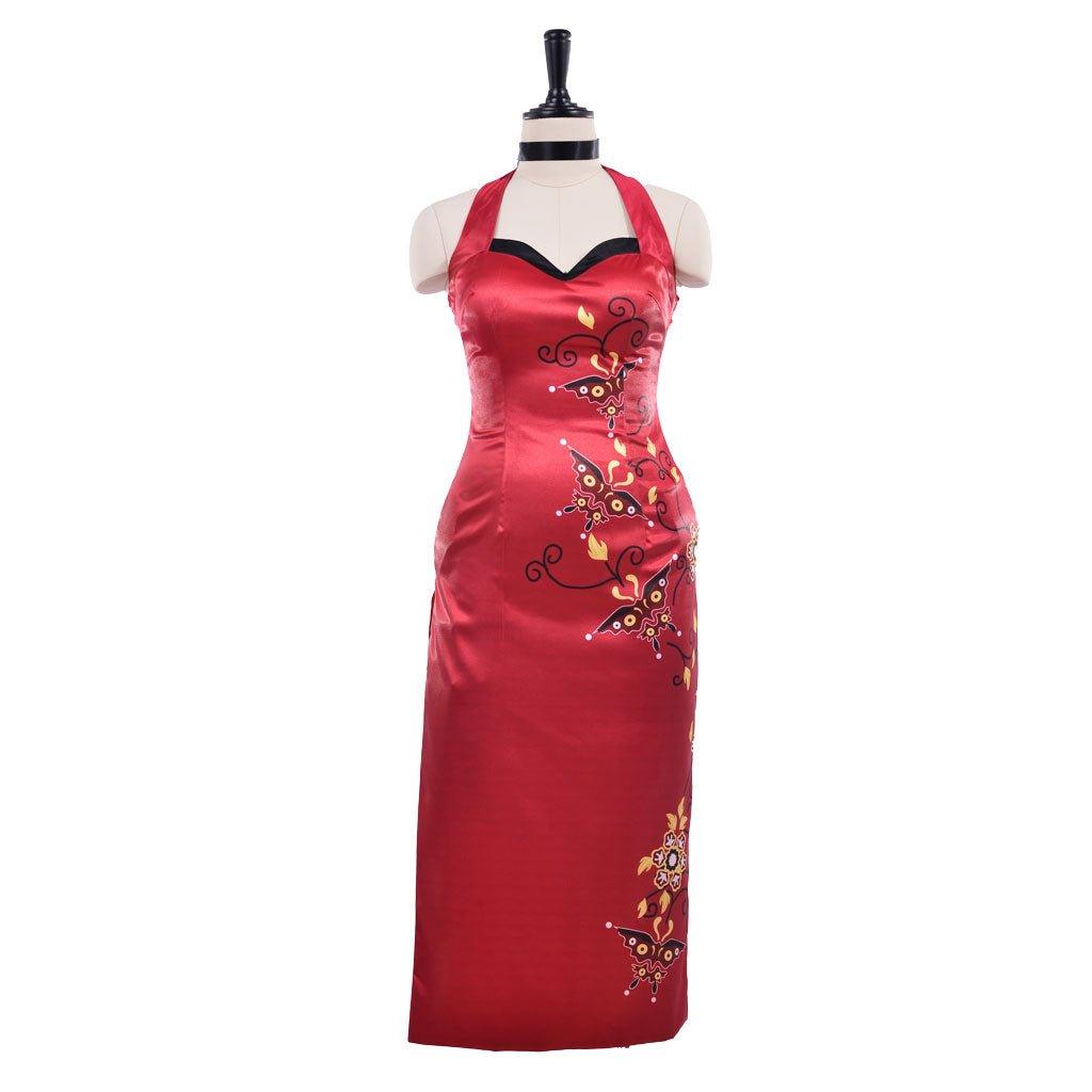 Traje de Cosplay de Ada Wong para Mujer - Vestido Cheongsam Rojo Estampado | Resident Evil Película - Fantasia Cosera