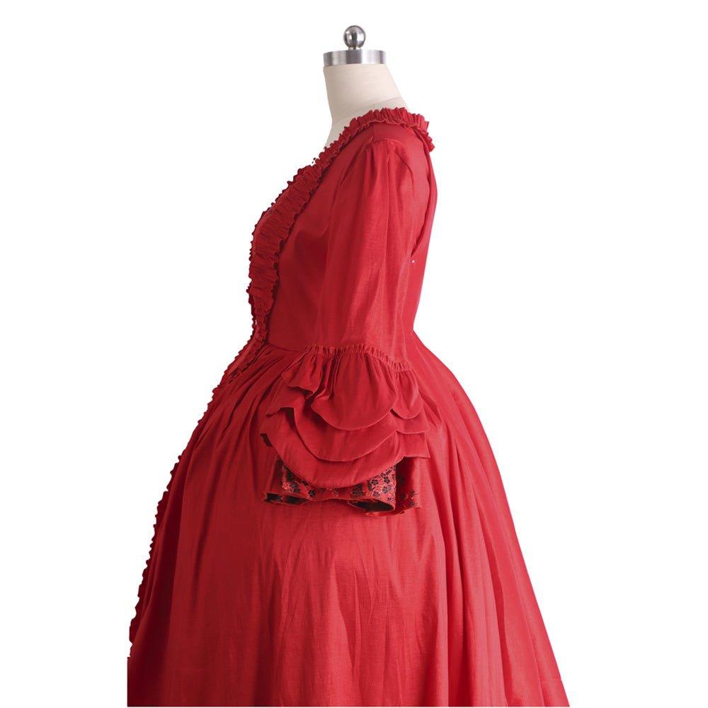 Vestido Rojo Rococó del Siglo XVIII con Encaje - Estilo Majestuoso Marie Antoinette de Fantasía Cosera - Fantasia Cosera
