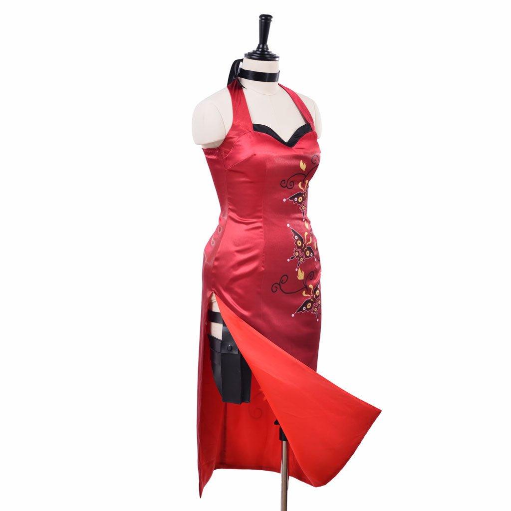 Traje de Cosplay de Ada Wong para Mujer - Vestido Cheongsam Rojo Estampado | Resident Evil Película - Fantasia Cosera