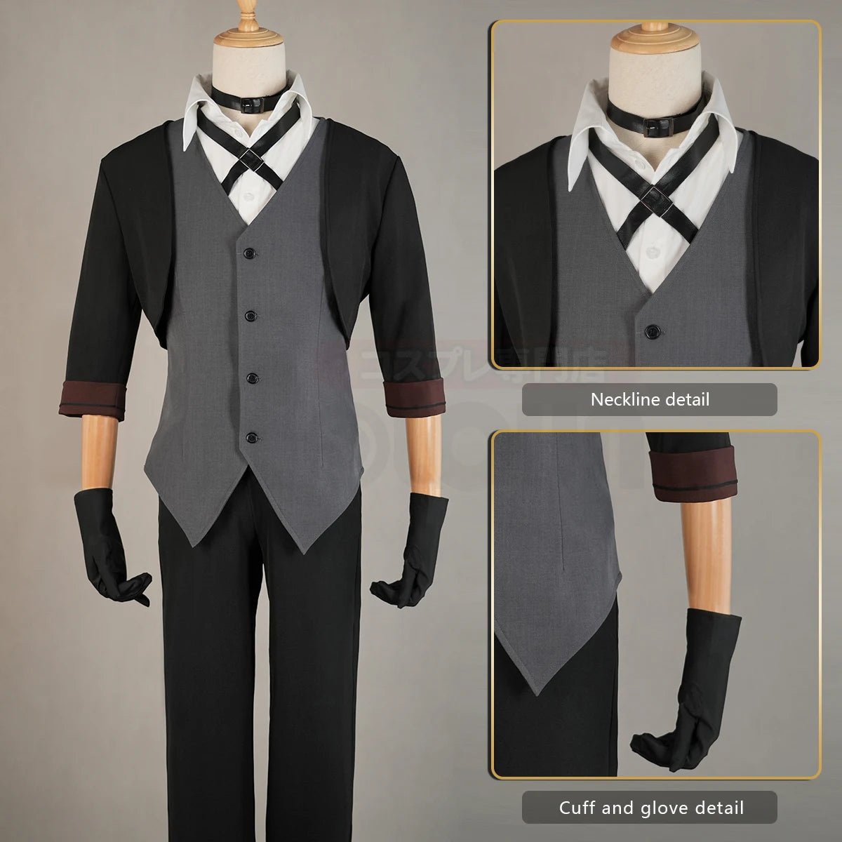 Traje de Cosplay Nakahara Chuuya de Bungou Stray Dogs con Peluca, Abrigo, Pantalones, Camisa, Chaleco, Sombrero, Guantes y Choker - Fantasia Cosera