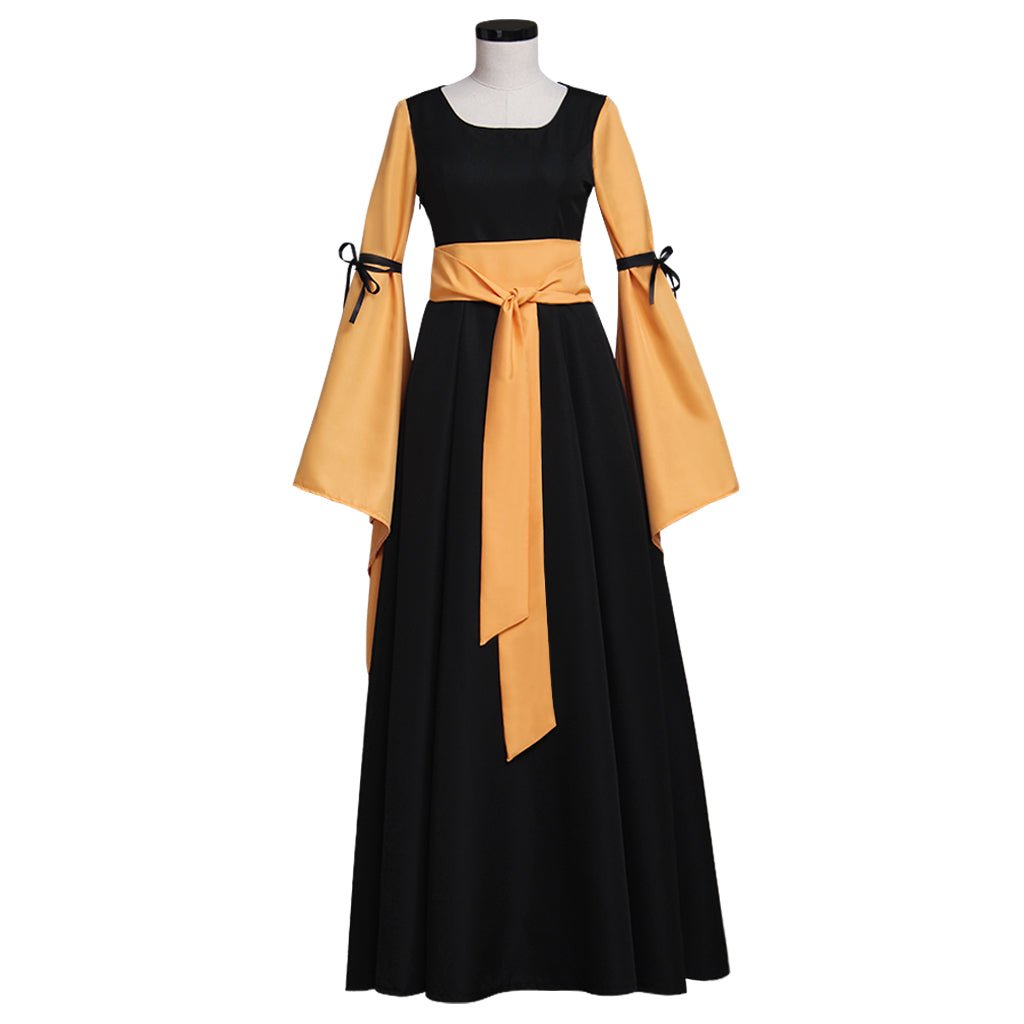 Vestido Medieval Negro y Naranja Renacentista Victoriano Gótico para Mujeres Adultas Disfraz de Fantasía para Fiesta de Halloween - Fantasia Cosera