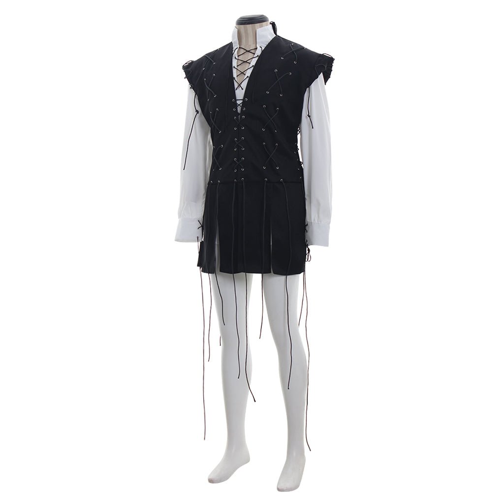 Traje de Pirata Medieval para Hombre - Camisa Blanca y Chaleco Negro con Flecos para Halloween | Fantasía Cosera - Fantasia Cosera