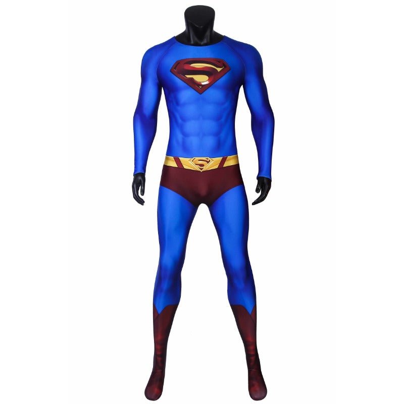 Traje de Cosplay Clark Azul Super Héroe Tierras Infinitas con Capa - Disfraz de Superman para Halloween - Fantasia Cosera