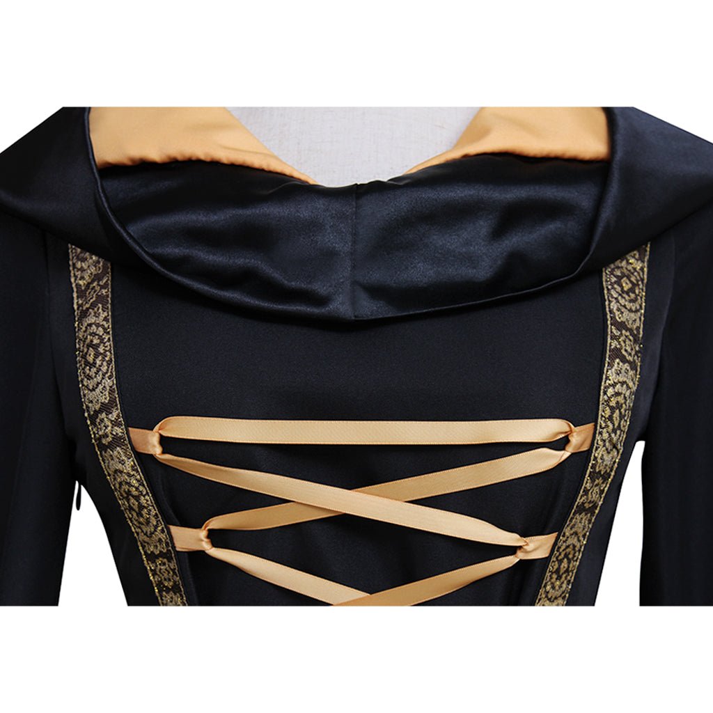 Vestido Largo Negro con Capucha Gótico Renacentista para Mujer - Disfraz de Halloween, Traje de Baile, Vestido de Reina Medieval - Fantasia Cosera