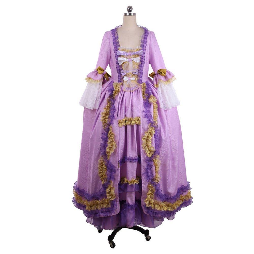Vestido Rococo Púrpura con Impresión Digital - Fantasía Cosera Elegante Traje de Tafetán - Fantasia Cosera