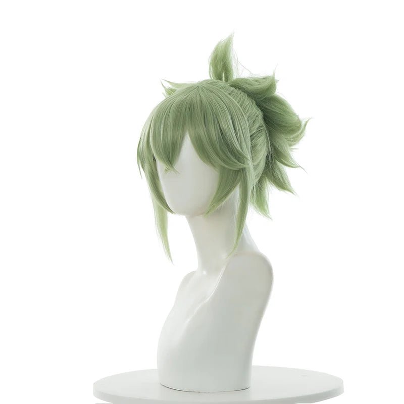 Peluca Genshin Impact Kuki Shinobu 40cm Verde Recta para Mujer, Pelucas de Cosplay Resistentes al Calor Cabello Sintético - Fantasia Cosera