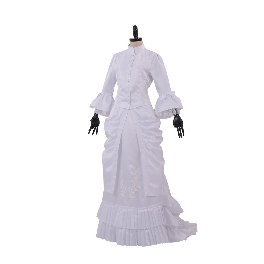 Vestido Blanco Victoriano de la Guerra Civil | Vestido de Baile Barroco con Volantes y Polisón para Mujer - Fantasia Cosera