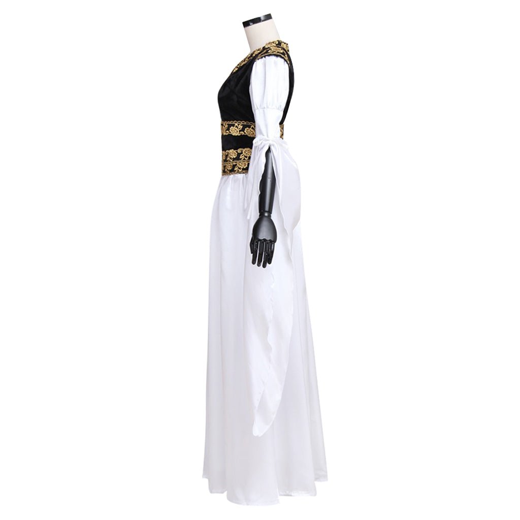 Vestido Medieval Blanco con Chaleco Negro para Adultos - Traje de Cosplay Personalizado para Fiestas de Halloween y Carnaval - Fantasia Cosera