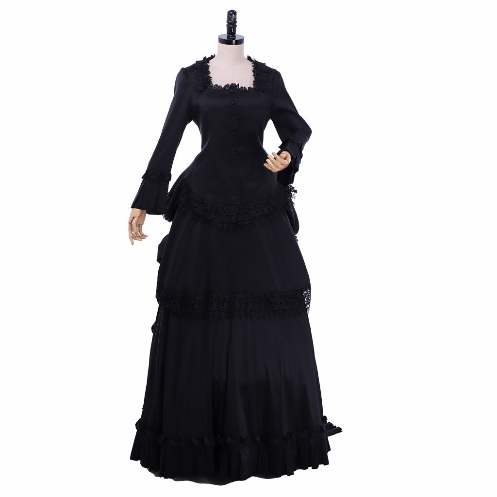 Vestido Gótico Victoriano Negro para Bailes | Reina Medieval Tudor Barroco Belleza del Sur - Fantasia Cosera