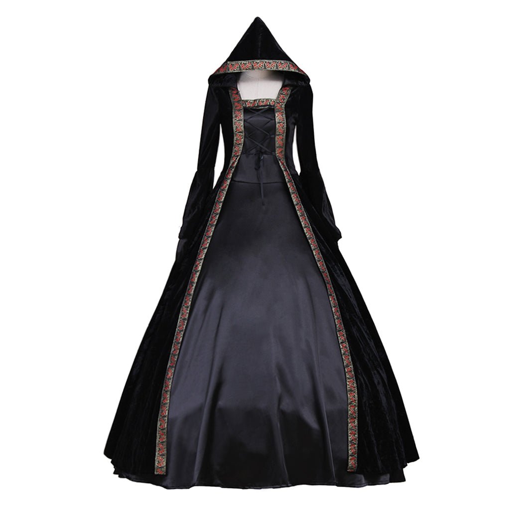 Vestido Gótico Victoriano Rococo Medieval de Terciopelo Negro para Cosplay - Fantasia Cosera