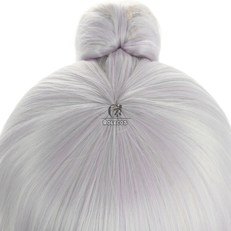 Peluca Cosplay Genshin Impact Kamisato Ayaka 70cm Pelo Largo con Coletas, Cabello Sintético Resistente al Calor - Fantasia Cosera