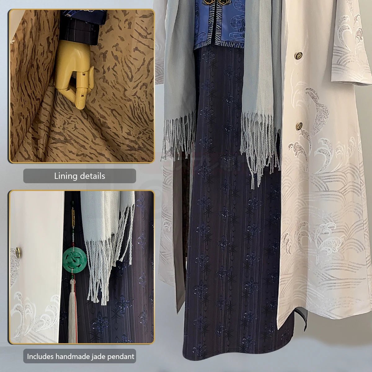 Traje de Cosplay de Marius de Tears of Themis - Abrigo Rey, Traje Tang, Bufanda, Falda Larga y Aretes - Fantasia Cosera