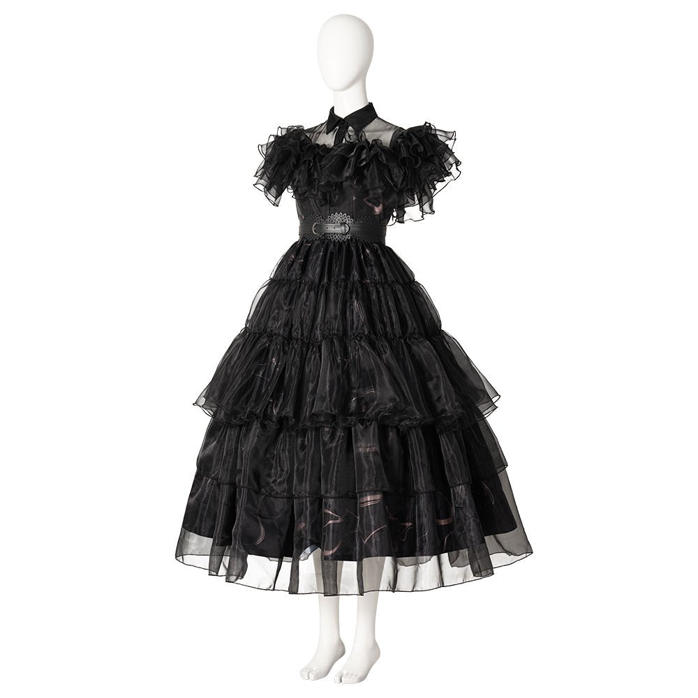 Disfraz de Wednesday Addams Vestido Negro para Adultos con Zapatos - Ideal para Halloween, Carnaval y Fiestas - Fantasia Cosera